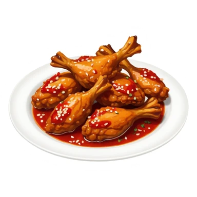 plate of spicy chicken wings with red sauce and chili flakes sticker