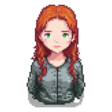 woman with red hair, pixel art style sticker