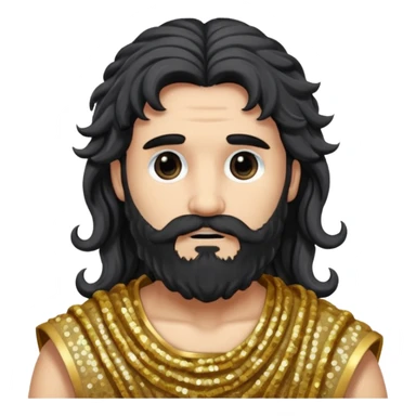 Pluto, God of Death from Roman Deities with long black wavy hair and beard, dark grey sequin toga sticker