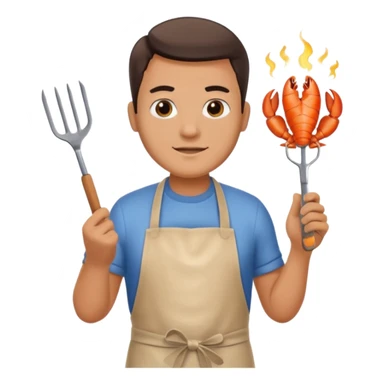 man grilling seafood on a sizzling grill sticker