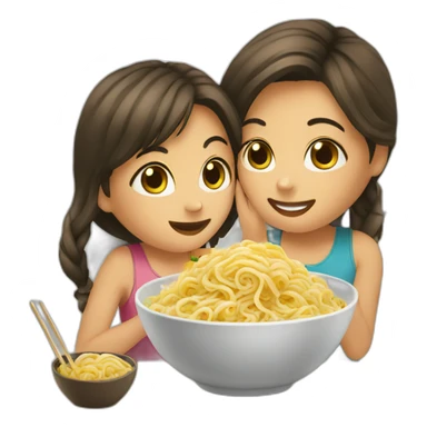 Girls sharing a bowl of noodles sticker