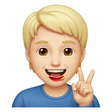 A smiling face with open mouth and taking is finger inside mouth sticker