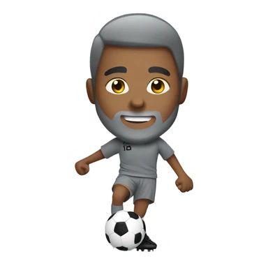 boy in gray soccer uniform  with gray beard  and hair kicking a soccer ball sticker