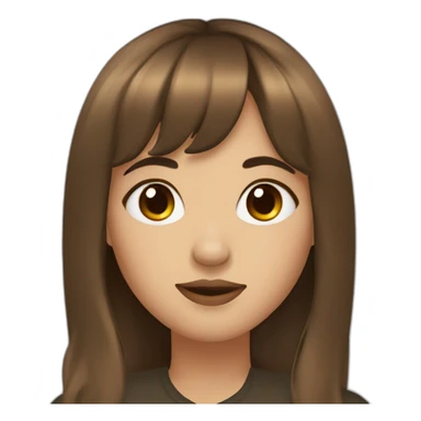 Girl with brown hair, bangs, septum on the nose sticker