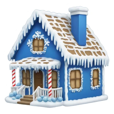 A blue and white gingerbread house sticker