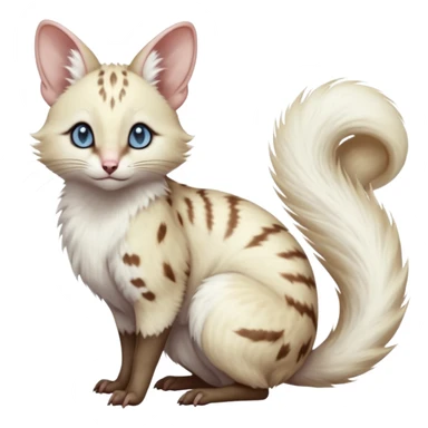 Albino-white, blue-eyed soft natural realistic romantic vintage antique divine beautiful elegant pretty precious cute young youthful  Fakémon-Pokémon-opossum-feline-mouse-serval-caracal-chinchilla-Minccino-Cinccino-Meowstic-rodent-hybrid-creature with a big fluffy bushy tail (full body) sticker