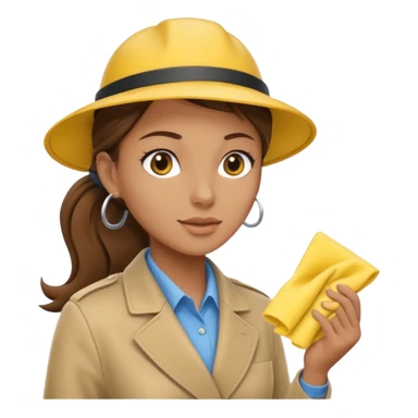 A cleaning Lady with Brown hair, high ponytail and yellow cleaning gloths is Talking to a Detektive with beige had, a beige coap and he is interviewing the cleaning Lady sticker