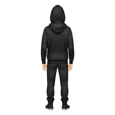 fullbody Mysterious shy caucasian man in black hoodie on head, hands in pockets and black pants rear backview sticker