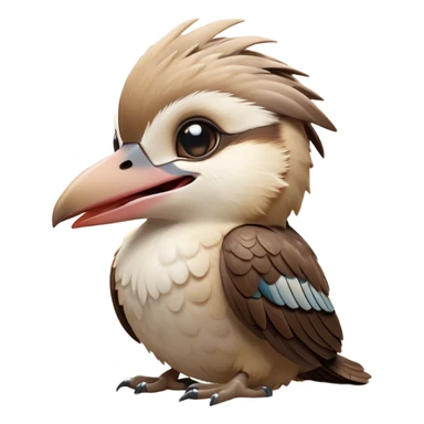 Cinematic Cute Yawning Kookaburra Portrait Emoji, Head tilted slightly with a dramatic, wide-open yawn, showcasing a soft, downy brown plumage with gently drooping wings and a relaxed beak, round eyes barely open in drowsy contentment, Simplified yet irresistibly adorable features, highly detailed, glowing with a soft, cozy glow, high shine, relaxed yet expressive, stylized with a touch of bushland charm, bright and endearing, soft glowing outline, capturing the essence of a sleepy yet affectionate kookaburra, so drowsy it feels like it could flutter out of the screen and curl up for a nap! sticker