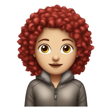 White Girl with deep red long curly hair wearing a fuzzy jacket sticker