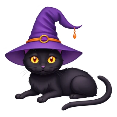 a black cat with a purple witches hat sticker
