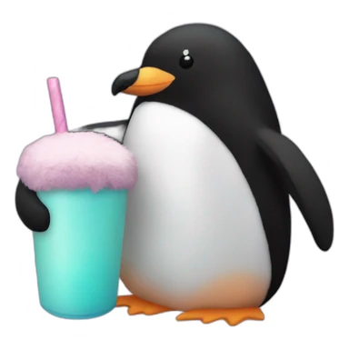 Penguin plushie with a boba plushie sticker