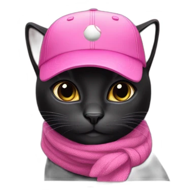black cat with pink baseball cap and scarf sticker