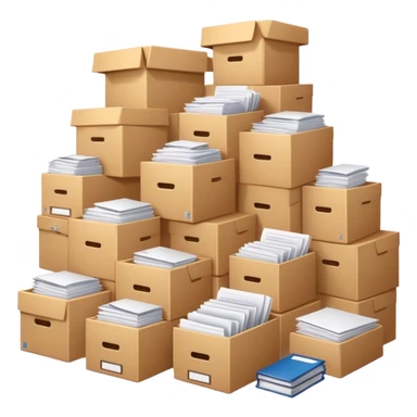 a huge boxes bursting with a lot of documents and papers sticker