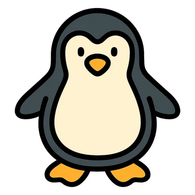 colored penguin icon with black outlines, simple and modern sticker