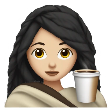 a white girl black hair wrapped on a blanket drinking coffee sticker
