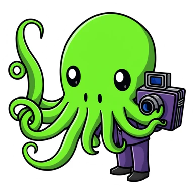 Cthulhu as a cameraman, eldritch horror with tentacle face filming with a camera sticker