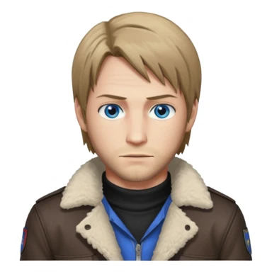 Leon Kennedy from resident evil 4 remake in sheepskin coat and black t-shirt blue eyes sticker
