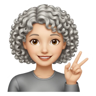 silver, short, wavy-haired with curls, smiling pretty lady, hopeful,  2 fingers up


 sticker