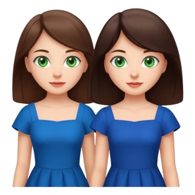 A brunette sister with green eyes and a brunette sister with green eyes in different clothes standing happily sticker