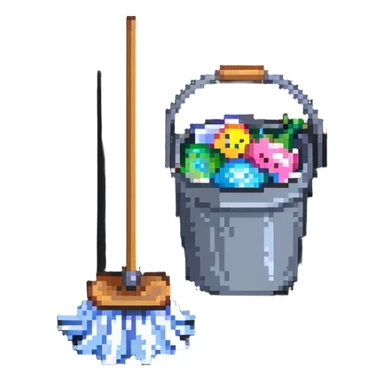 mop and bucket, cleaning supplies sticker