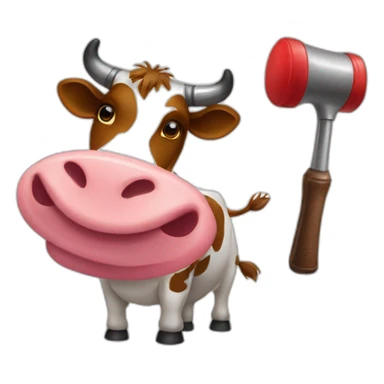 cow waving both pan and inflatable hammer sticker
