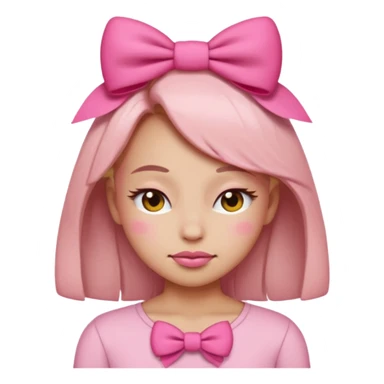 sassy girly emoji with pink bow, closed eyes, confident smirk



 sticker