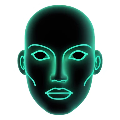 Minimalist futuristic AI avatar — clean glowing outline of a humanoid face, half-abstract with light reflections. sticker