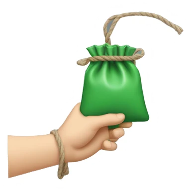 hand holding up a green pouch tied with brown string sticker