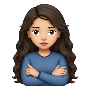 Hispanic girl with long dark wavy hair crossing her arms and slightly pouting sticker