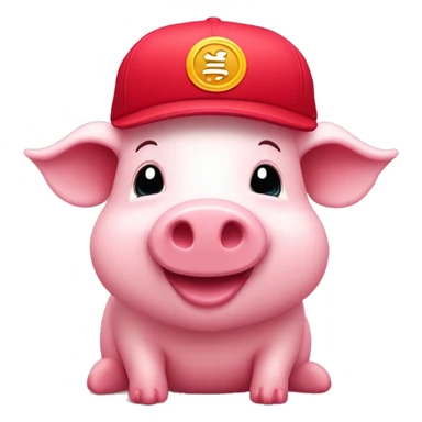 Un cerdito rosa con una gorra roja y feliz sticker