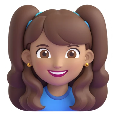 a girl with long brown hair and brown eyes smiling, memoji style, different pose sticker