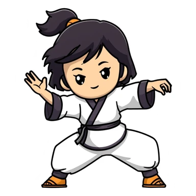 lightskin young girl with black straight hair and dark eyes, taichi pose, flowing clothes sticker