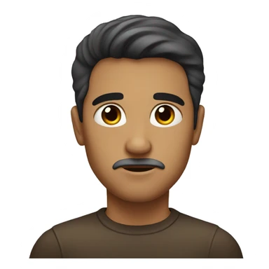 man, Hair is short, straight, and dark brown in color.
Face is oval-shaped.
Eyes are medium-sized, with a serious and slightly contemplative expression. sticker