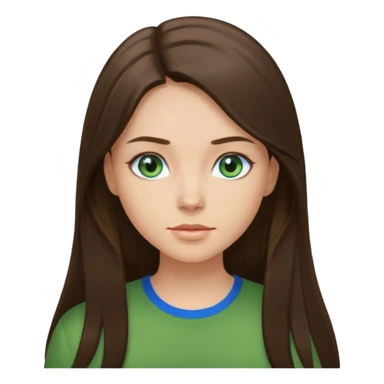 brunette straight long hair girl green shirt blue eyes sticker