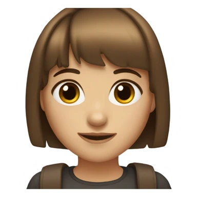 short brown hair with bang, white skin girl with big brown eyes sticker