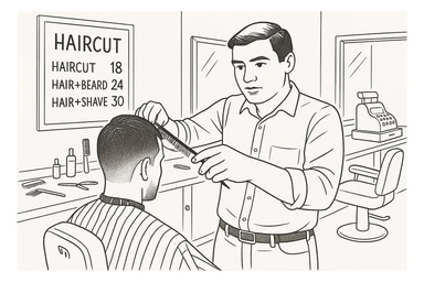 Draw me a sketch of the barbershop, but make sure there's a cash register there. sticker
