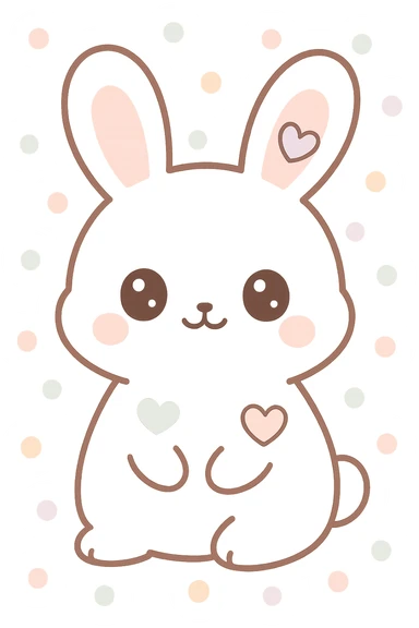 kawaii bunny with white fur and hearts, cute expression, pastel colors, soft outlines sticker