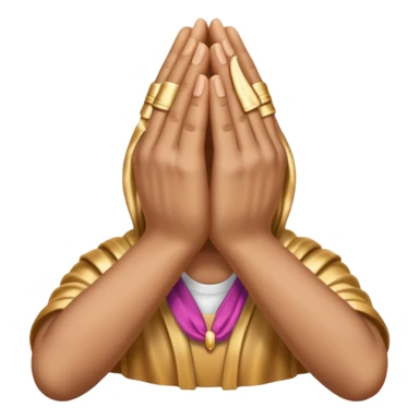 Emoji-style praying metallic hands, realistic proportions, clean outlines sticker