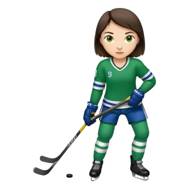Girl hockey player full body with green jersey brunette sticker