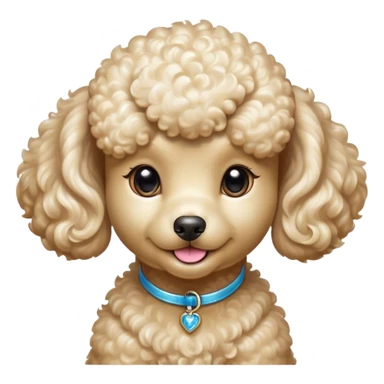 Cinematic Cute Cream Poodle Portrait Emoji, Head tilted playfully and inquisitively, showcasing a bouncy, curly cream Fur with a luminous sheen, round, sparkling warm eyes filled with curiosity, Simplified yet irresistibly adorable features, highly detailed, glowing with a warm, friendly glow, high shine, affectionate and lively, stylized with a touch of whimsy, bright and endearing, soft glowing outline, capturing the essence of a mischievous yet loving companion, so playful it feels like it could bounce out of the screen and into your arms! sticker