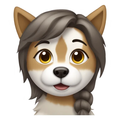 Une fille aux cheveux brun foncé fais un bisous sur la joue  a un Husky doré clair sticker