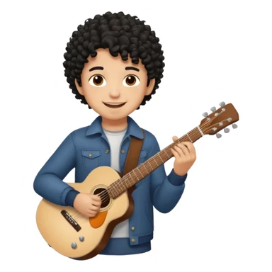 A boy with black fade curly hair Smiling and holdijg a guitar  sticker