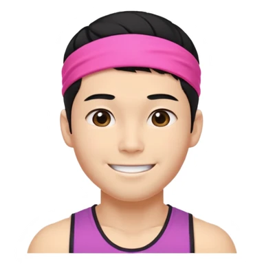 Korean 27-year-old male health coach / Wearing fluorescent colors / White face / Hairband / Smiling expression / Short black hair / Muscular body sticker