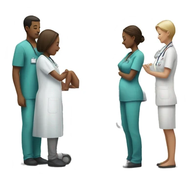 a woman gives birth and doctors stand nearby sticker