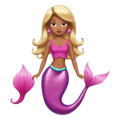 Brown skin blonde hair barbie mermaid with pink tail sticker