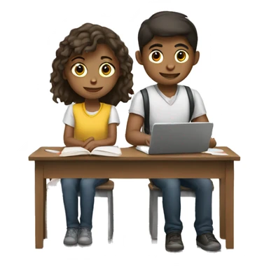 one girl and one boy studying  sticker