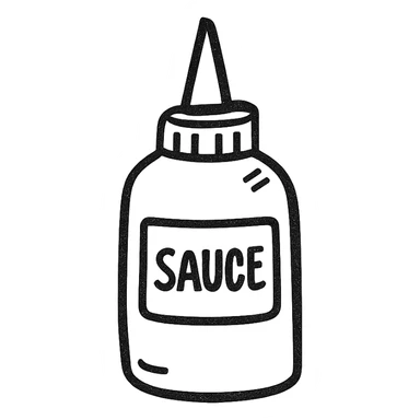 Fast food sauce icon, hand drawn, black outlines, no fill, simple and clean, angled view sticker