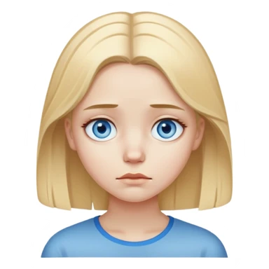 Sad golden-blonde girl with white skin and blue eyes and a middle part hair sticker