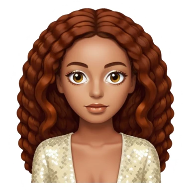 Solange with long dark auburn hair, ivory sequin outfit  sticker